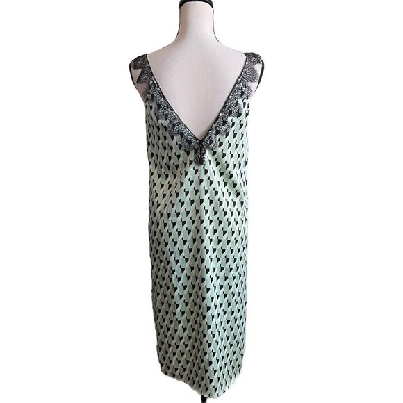 Future Collective Green Black Geometric Lace Trim Satin Slip Dress Women's XS - Picture 3 of 12